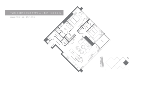 Кондоминиум  с 2 спальнями в Бангкок, Таиланд №98298 3