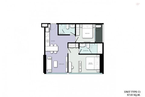 Кондоминиум  с 2 спальнями в Бангкок, Таиланд №98315 3