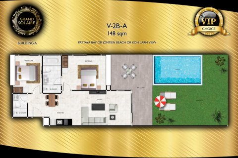 Кондоминиум  с 2 спальнями в Чонбури, Таиланд №98278 1