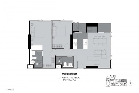 Кондоминиум  с 2 спальнями в Бангкок, Таиланд №98302 3